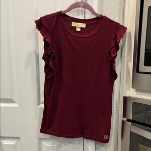 Michael Kors Ruffle Sleeve Tee in Deep Wine